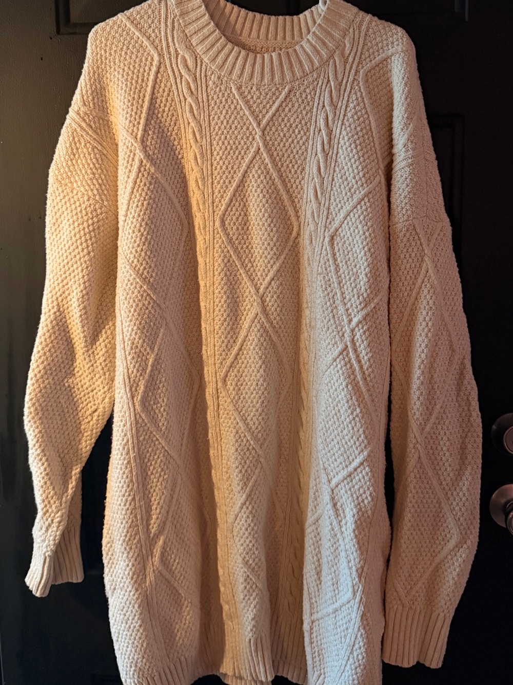 Women's Cream Cable-Knit Crewneck Sweater